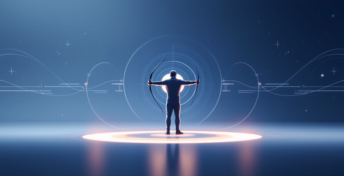 Sleek 2025 archery stabilizer with futuristic design centered in a minimalistic composition.