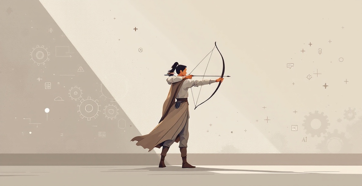 A focused archer in a minimalist setting symbolizes personalized automation strategy.