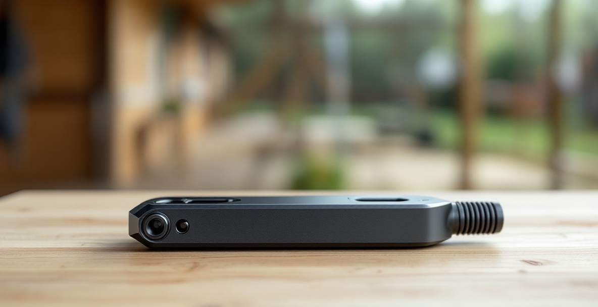 Modern archery stabilizer weight on a light wooden surface.