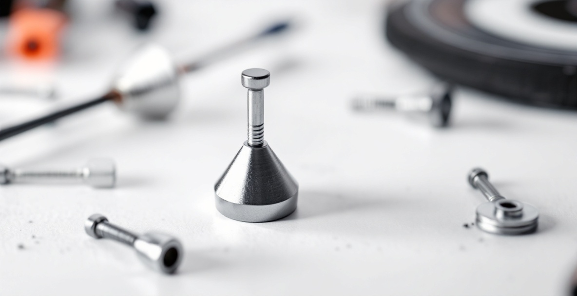 High-quality stabilizer weights for archery on a white background with subtle gear elements.